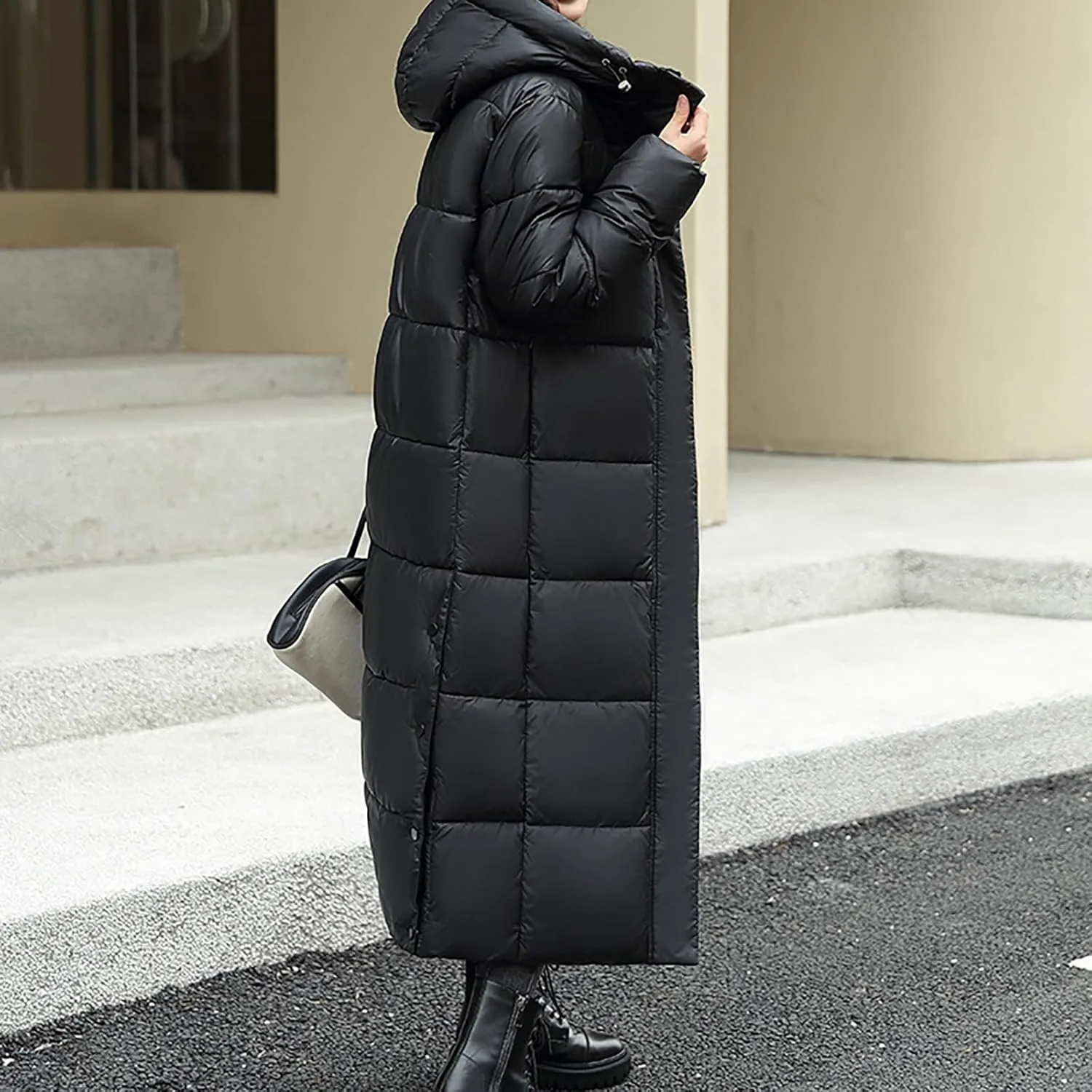 Long Puffer Jacket for Women, 2024 Winter Coat Hooded with Pockets Ladies Long Puffer Zip Up Casual Quilted Outerwear