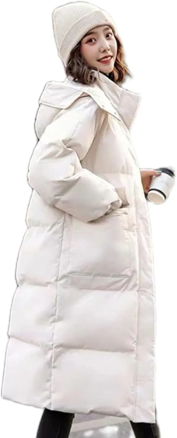Long Puffer Jacket for Women, 2024 Winter Coat Hooded with Pockets Ladies Long Puffer Zip Up Casual Quilted Outerwear