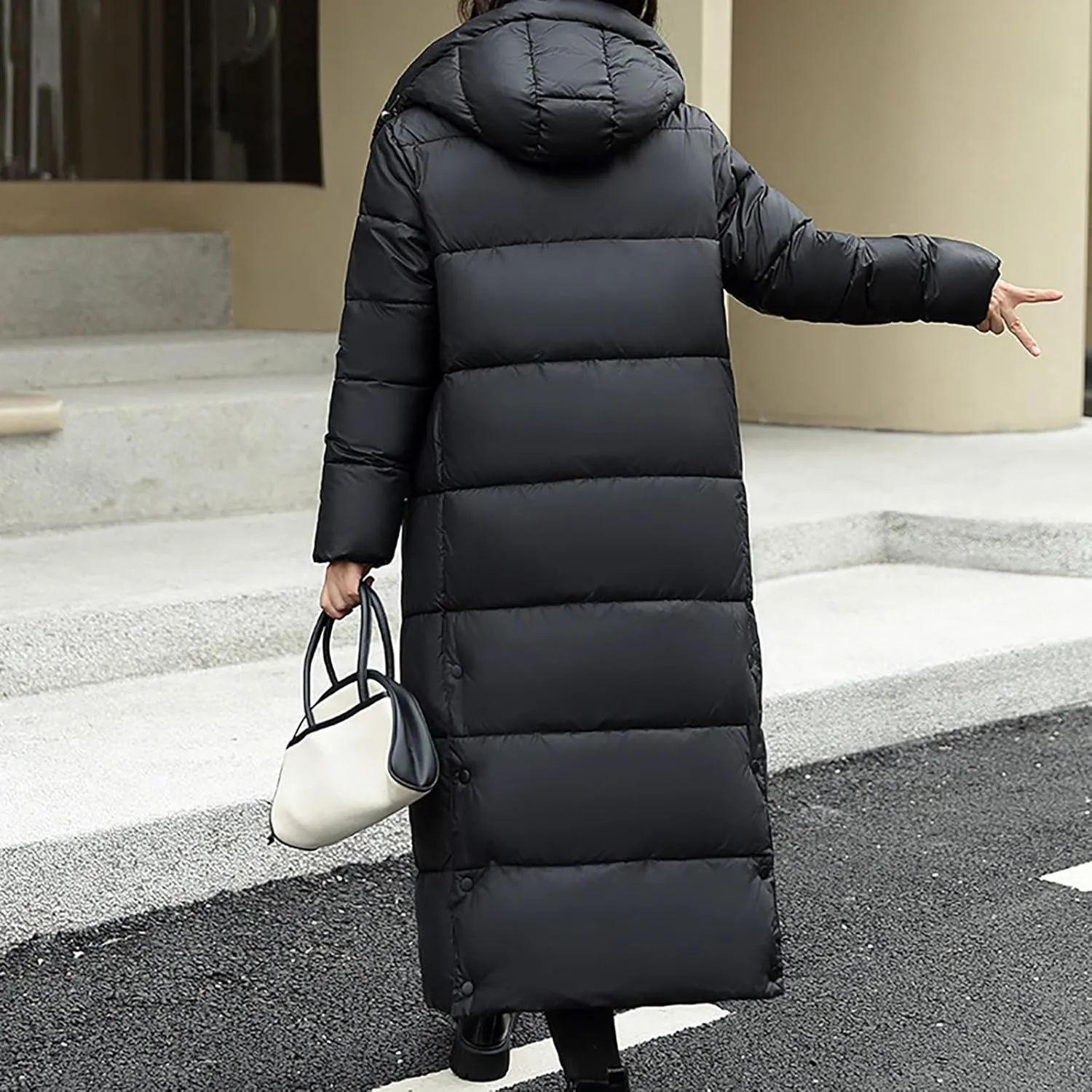 Long Puffer Jacket for Women, 2024 Winter Coat Hooded with Pockets Ladies Long Puffer Zip Up Casual Quilted Outerwear