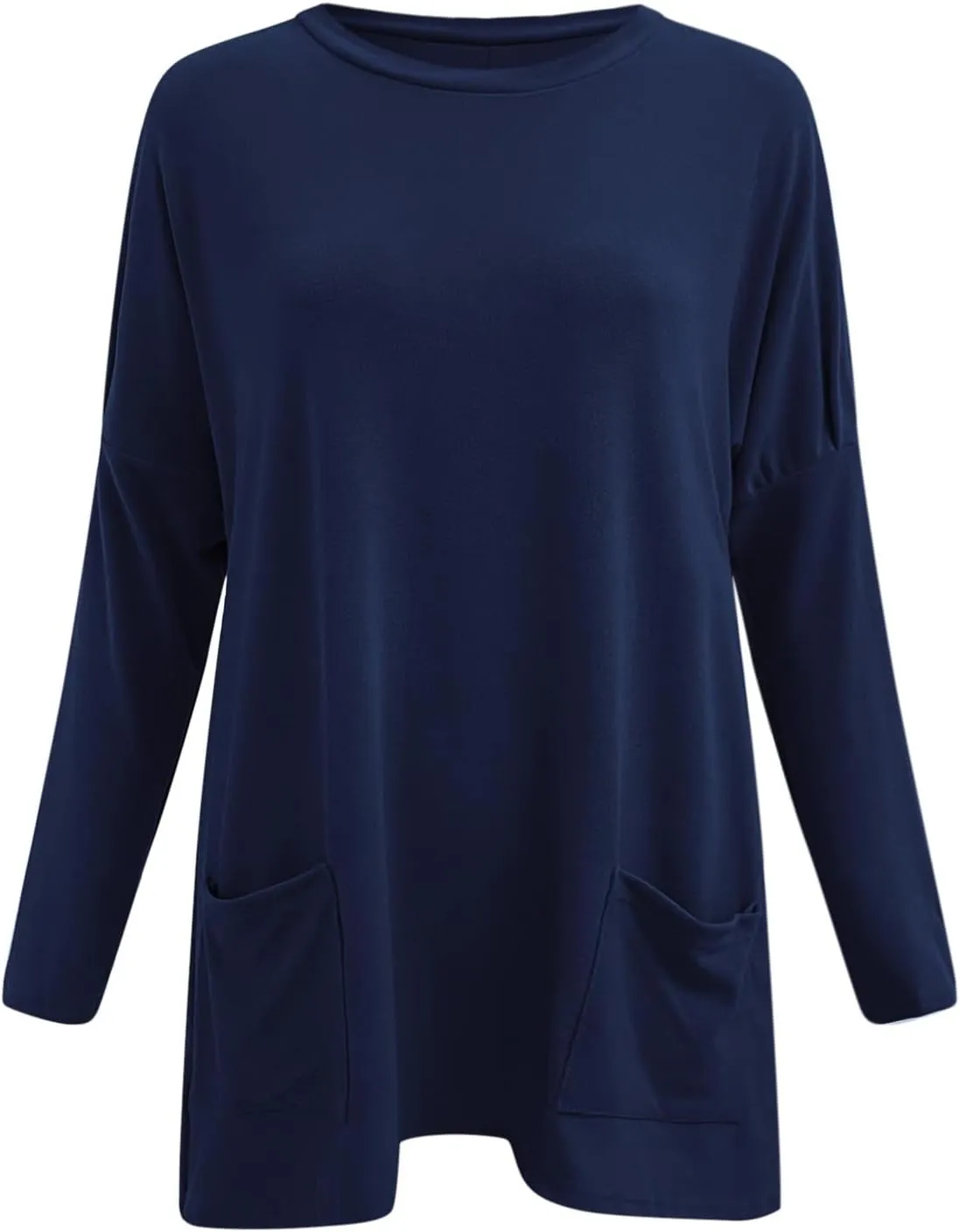 Long Shirts for Women Oversized Crewneck Long Sleeve T Shirts Casual Solid Tees with Pockets Trendy Plus Size Tops