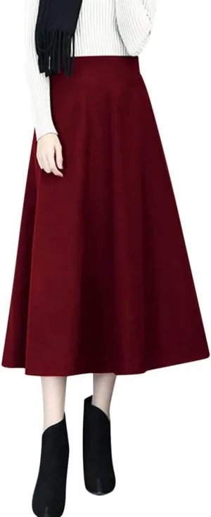 Long Skirts for Women Trendy A-Line High Elastic Waist Solid Loose Tummy Control Pleated Skirts with Pockets