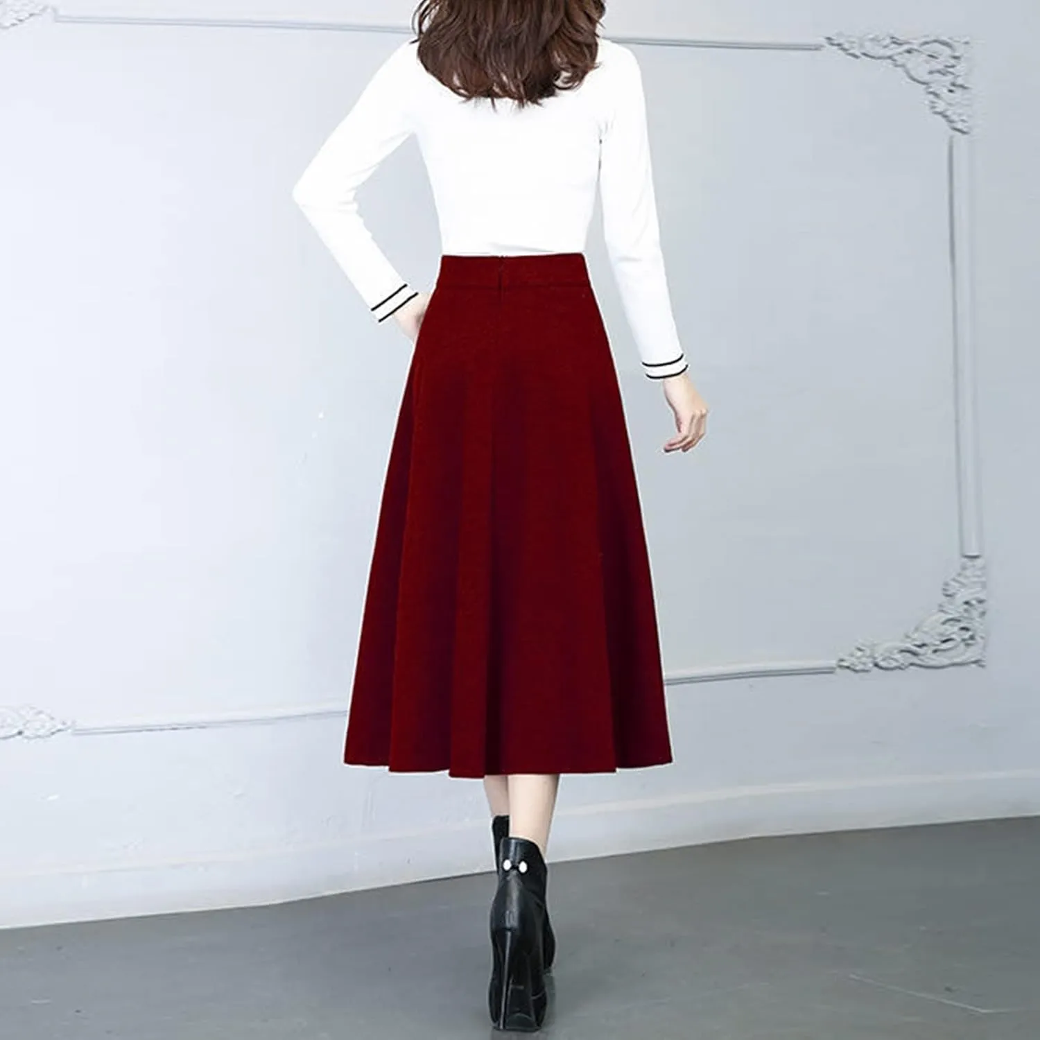 Long Skirts for Women Trendy A-Line High Elastic Waist Solid Loose Tummy Control Pleated Skirts with Pockets