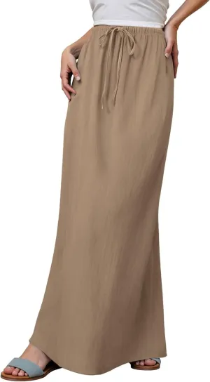 Long Skirts for Women with Slit High Elastic Waist Loose Solid Casual Maxi Skirt for Women Trendy 2025 Summer Vacation