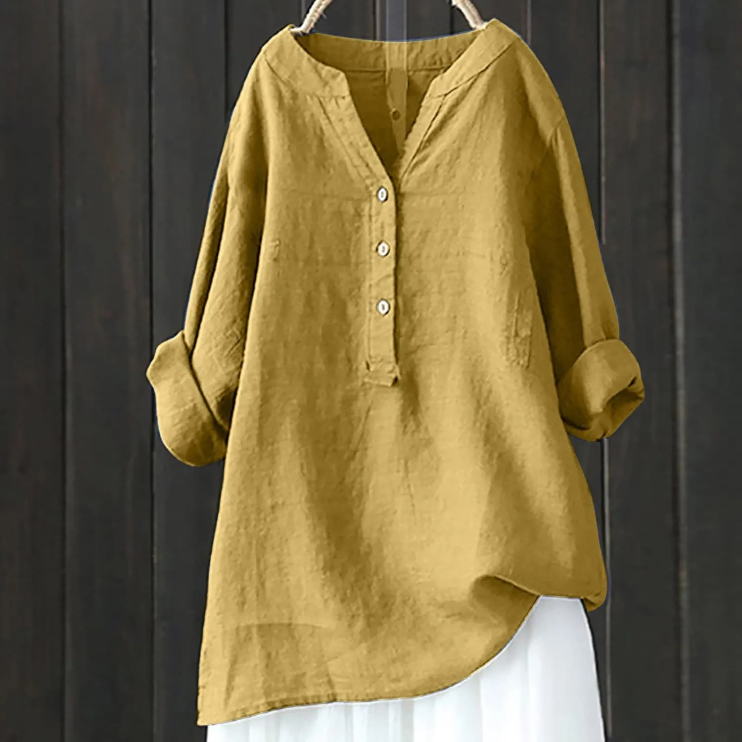 Long Sleeve Shirts for Women Cotton Linen Oversized Shirt Button up V Neck Blouse Spring and Summer Casual Tops 2025
