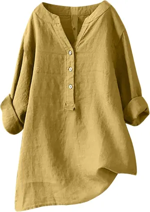 Long Sleeve Shirts for Women Cotton Linen Oversized Shirt Button up V Neck Blouse Spring and Summer Casual Tops 2025