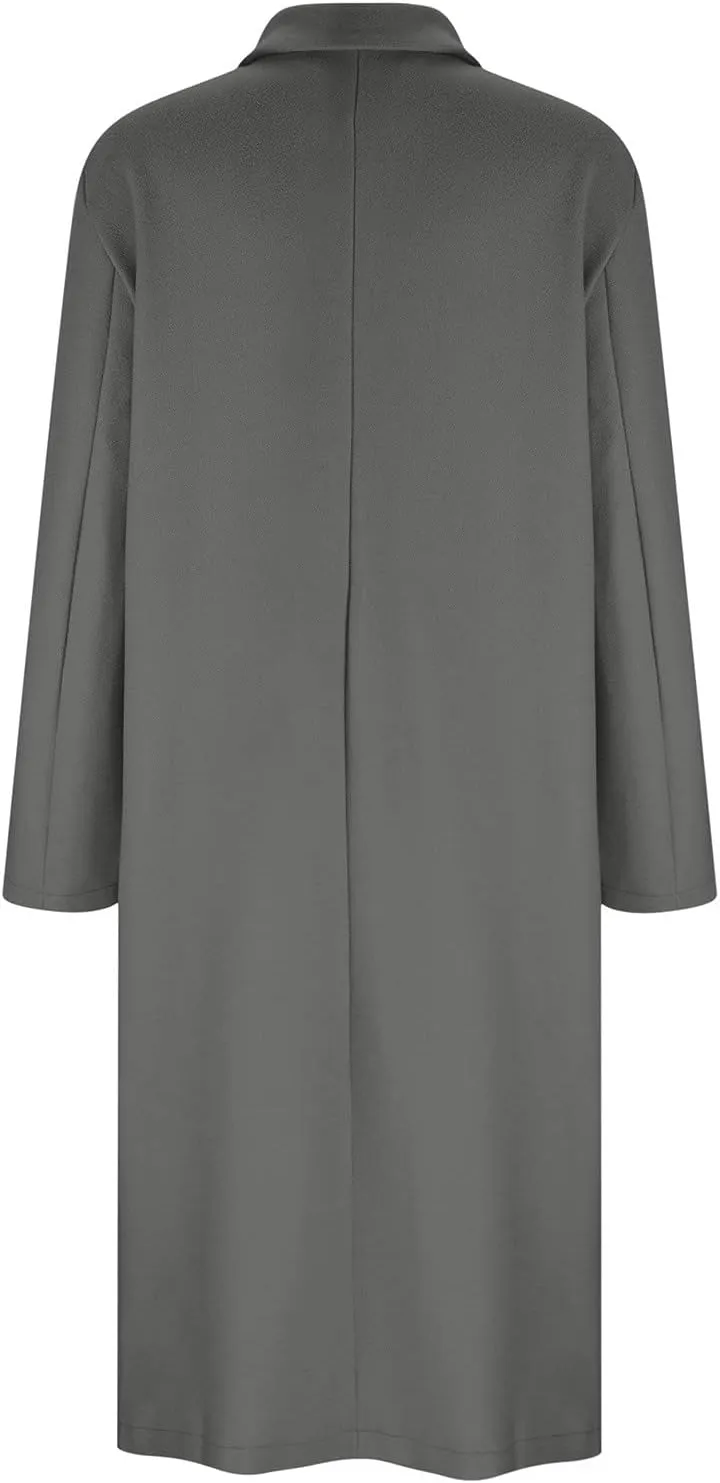 Long Trench Coats for Women Winter Jacket with Pocket Wool Blend Peacoat Notched Lapel Single Coats