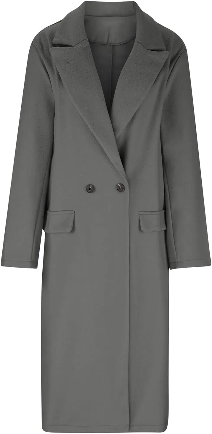 Long Trench Coats for Women Winter Jacket with Pocket Wool Blend Peacoat Notched Lapel Single Coats