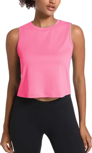 MAGCOMSEN Women's Workout Cropped Tops UPF 50  Athletic Running Tank Tops Sleeveless Gym Sports Muscle Shirts