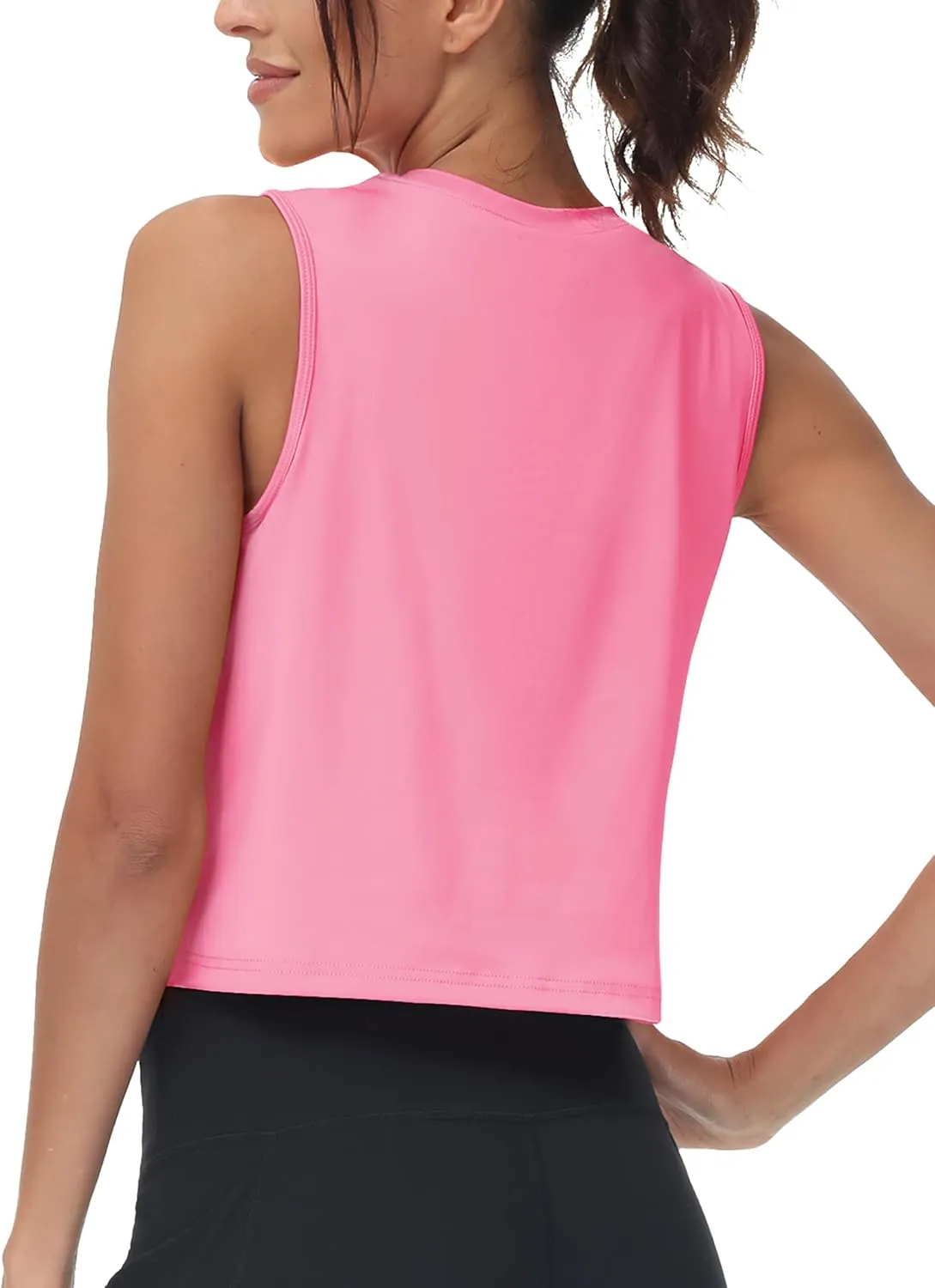 MAGCOMSEN Women's Workout Cropped Tops UPF 50  Athletic Running Tank Tops Sleeveless Gym Sports Muscle Shirts