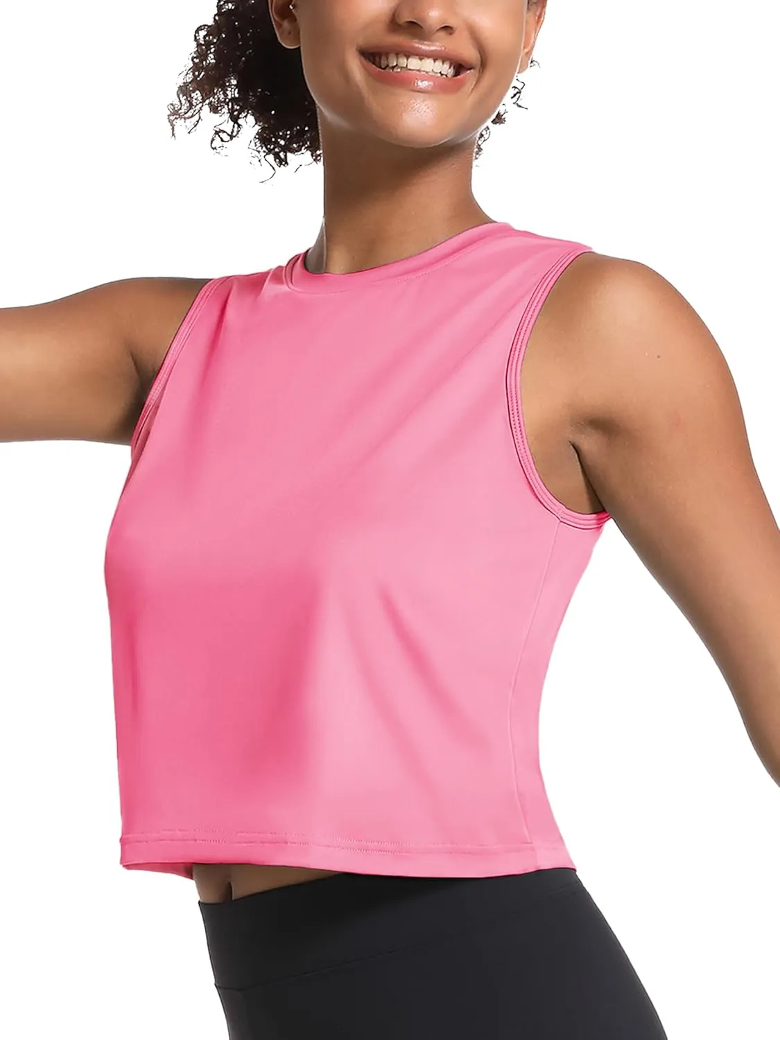 MAGCOMSEN Women's Workout Cropped Tops UPF 50  Athletic Running Tank Tops Sleeveless Gym Sports Muscle Shirts