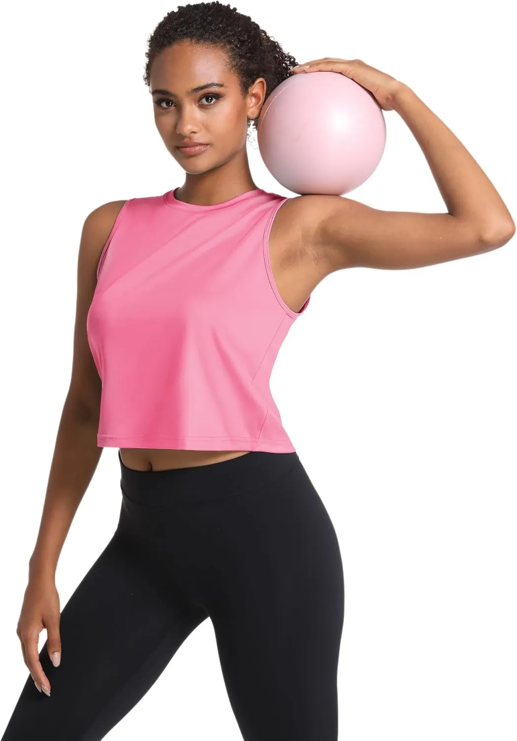 MAGCOMSEN Women's Workout Cropped Tops UPF 50  Athletic Running Tank Tops Sleeveless Gym Sports Muscle Shirts