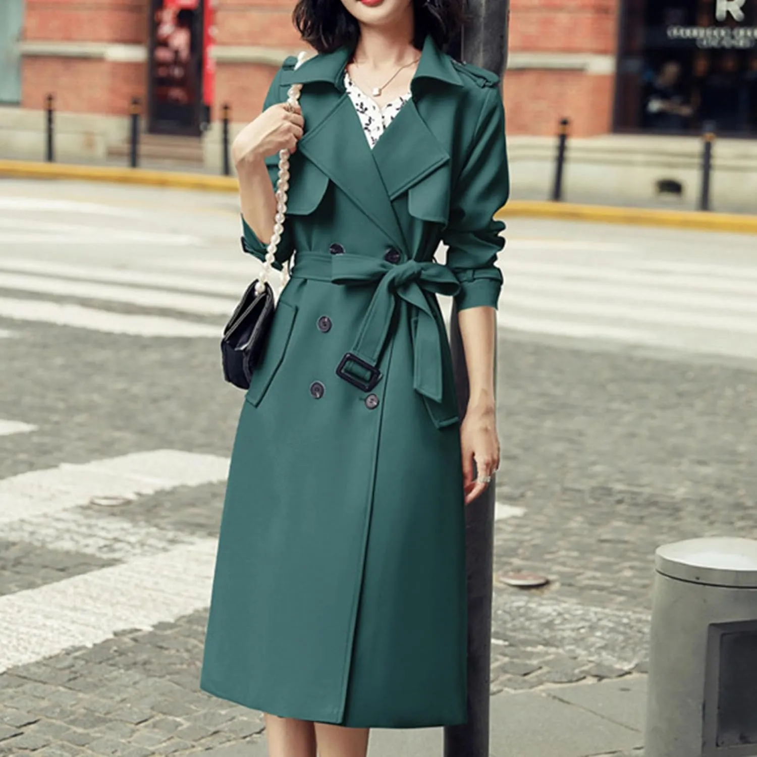 Maiyifu-GJ Womens Double Breasted Trench Coat Classic Lapel Slim Outerwear Long Overcoat Spring Fall Windproof Coat with Belt