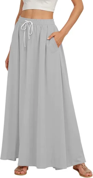 Maxi Floral Flare Skirts for Women 2025 Boho High Elastic Waist A Line Skirt Long Flowy Smocked Skort with Pockets