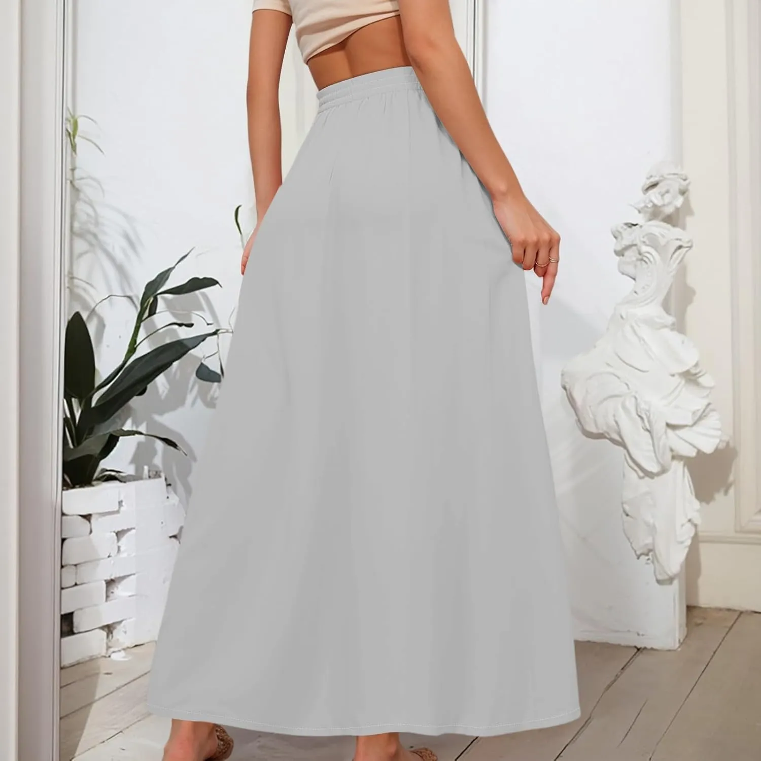 Maxi Floral Flare Skirts for Women 2025 Boho High Elastic Waist A Line Skirt Long Flowy Smocked Skort with Pockets