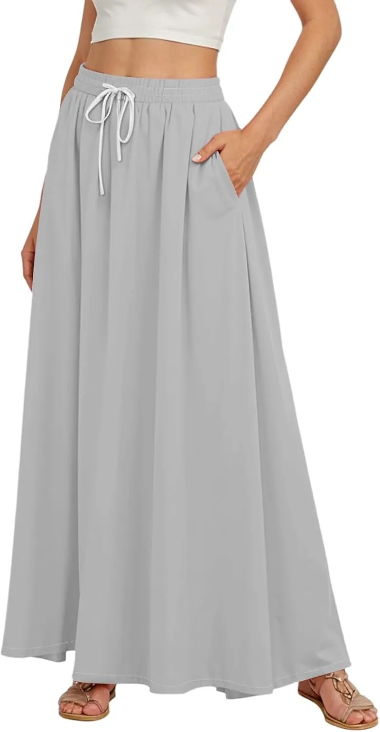 Maxi Floral Flare Skirts for Women 2025 Boho High Elastic Waist A Line Skirt Long Flowy Smocked Skort with Pockets