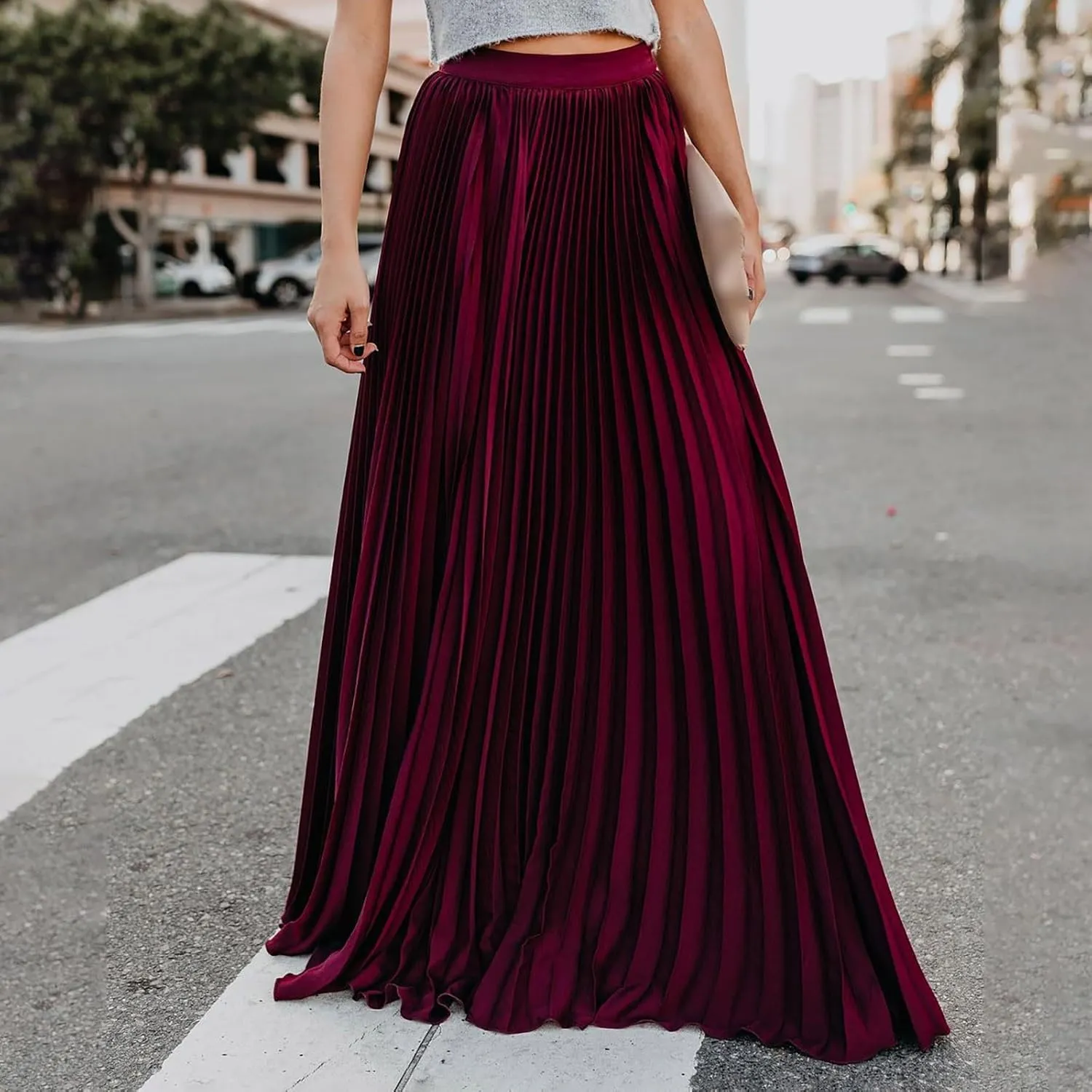 Maxi Skirt Women's 2024 Summer Boho Elastic High Waist Maxi Skirt A-Line Flowy Ruffle Tiered Long Beach Skirts