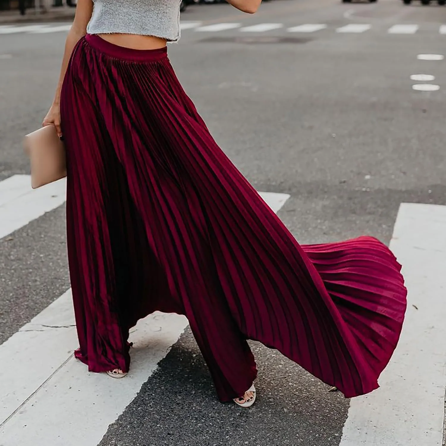 Maxi Skirt Women's 2024 Summer Boho Elastic High Waist Maxi Skirt A-Line Flowy Ruffle Tiered Long Beach Skirts