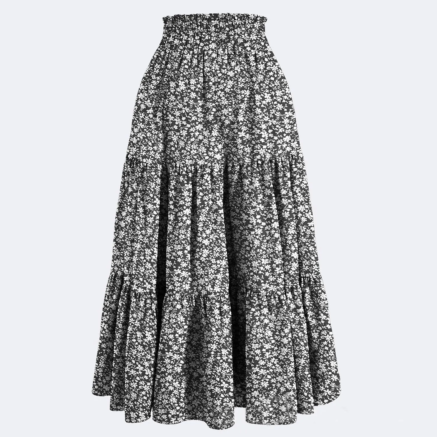 Maxi Skirts for Women 2025 Boho Floral Elastic Waist Tiered Long Skirt Flowy Summer Vacation Aline Beach Skirt