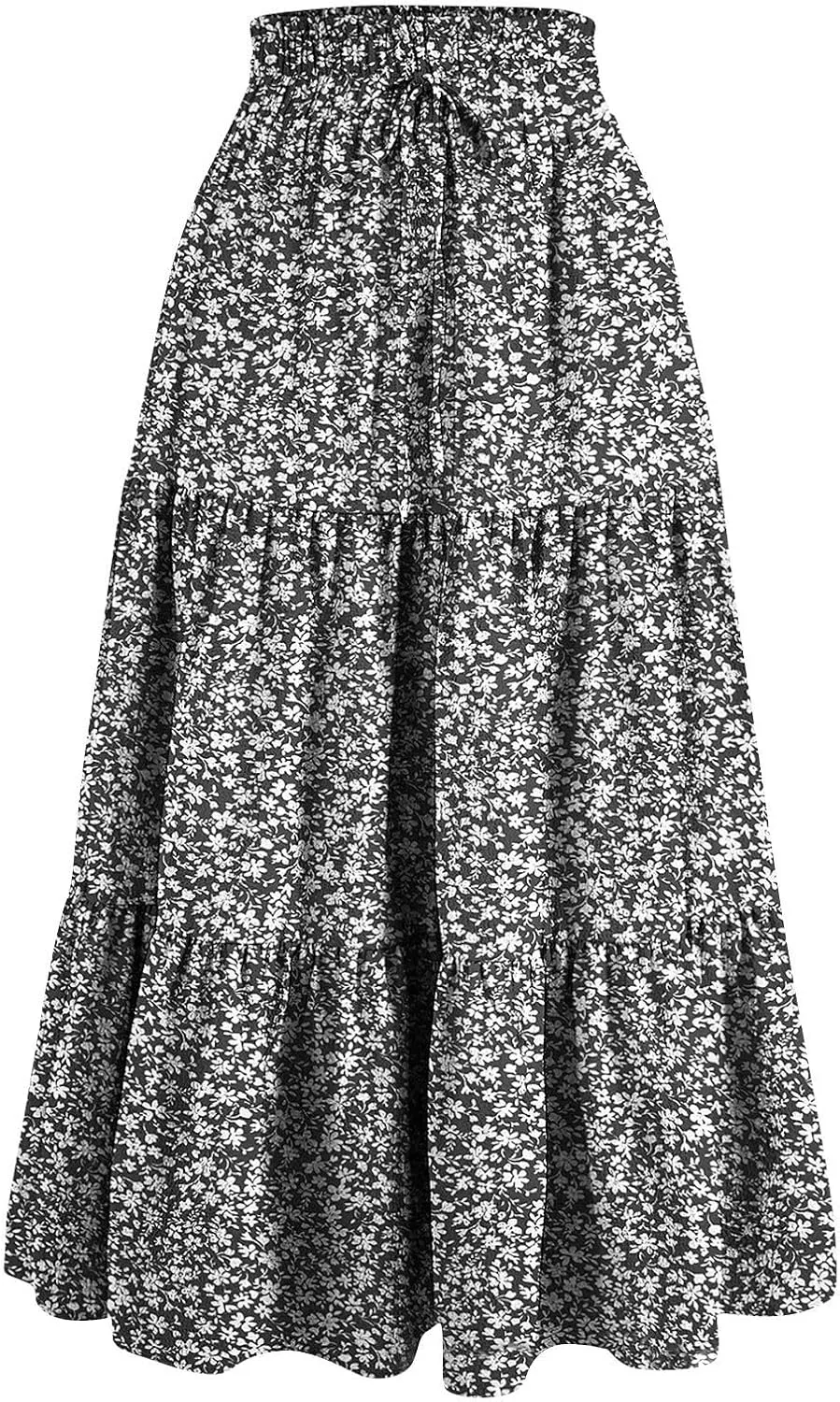 Maxi Skirts for Women 2025 Boho Floral Elastic Waist Tiered Long Skirt Flowy Summer Vacation Aline Beach Skirt