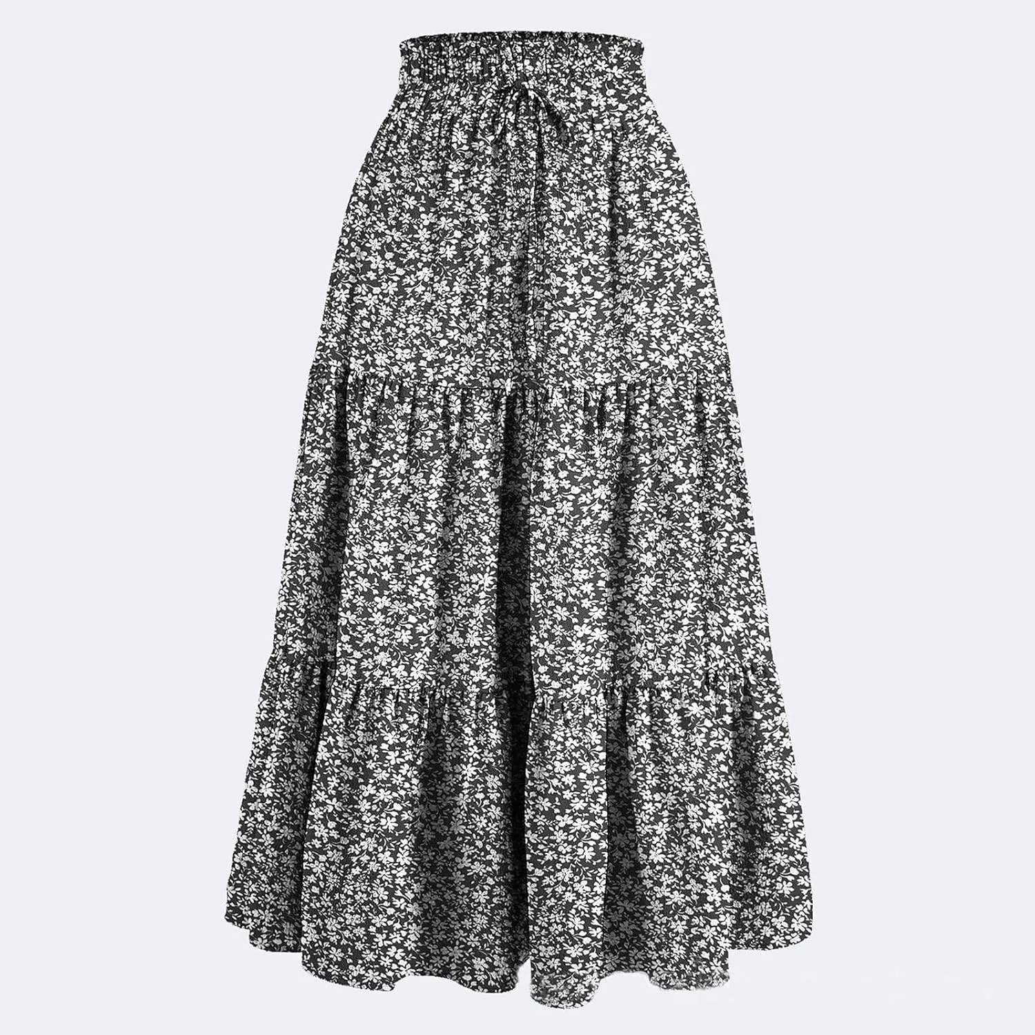 Maxi Skirts for Women 2025 Boho Floral Elastic Waist Tiered Long Skirt Flowy Summer Vacation Aline Beach Skirt