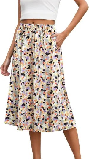 Maxi Skirts for Women 2025 Summer Vacation Comfy Drawstring Waist Pleated A-Line Beach Bohemian Casual Midi Skirts
