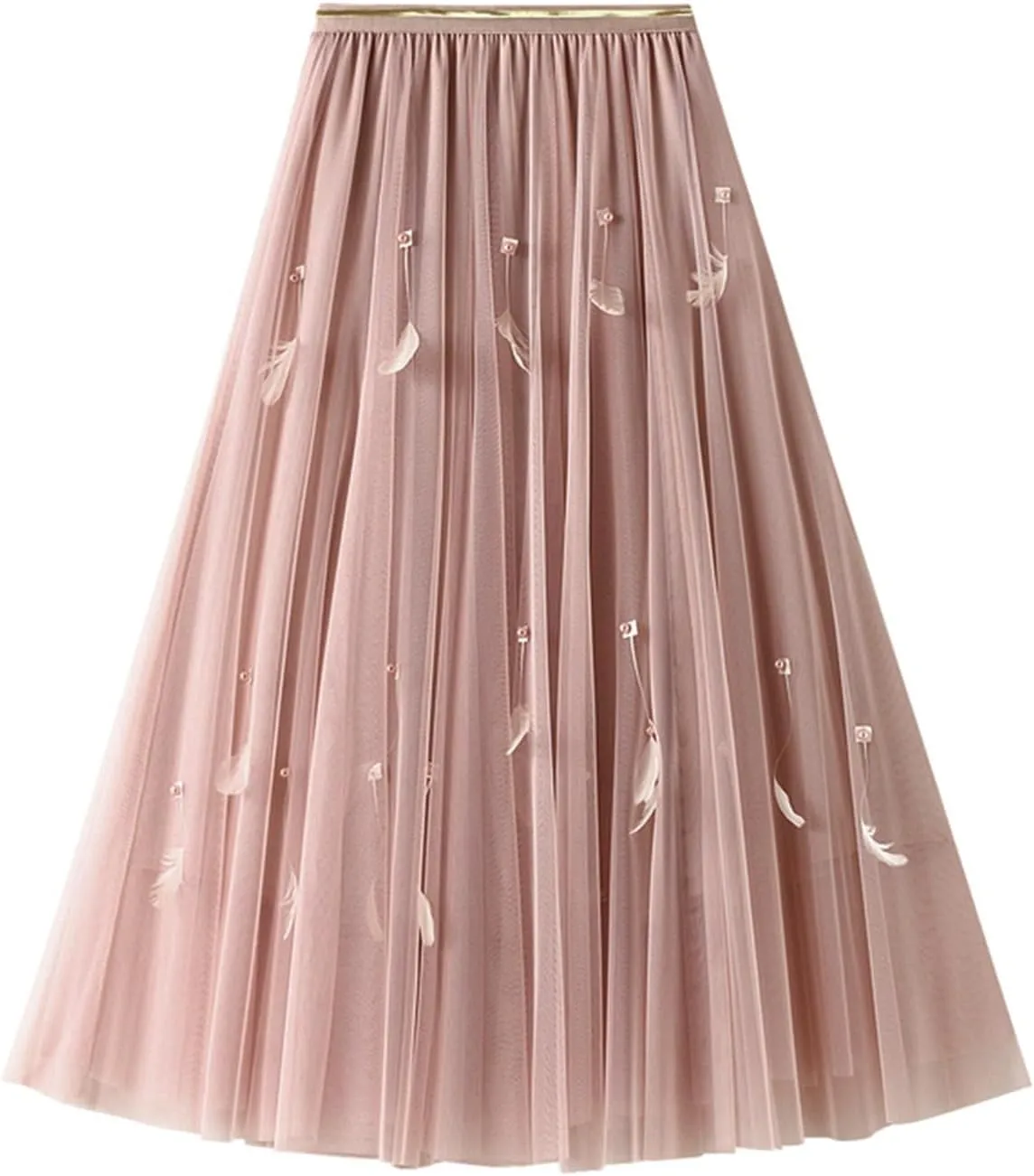 Maxi Skirts for Women 2025 Tummy Control A-Line Pleated Mesh Fairy Solid Puff Midi Skirts Loose Fit Vacation Streetwear