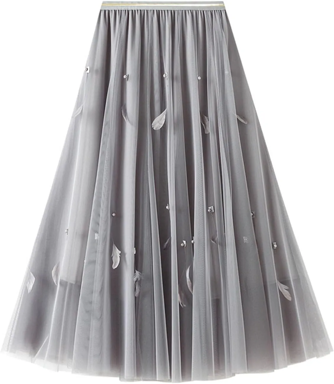 Maxi Skirts for Women 2025 Tummy Control A-Line Pleated Mesh Fairy Solid Puff Midi Skirts Loose Fit Vacation Streetwear