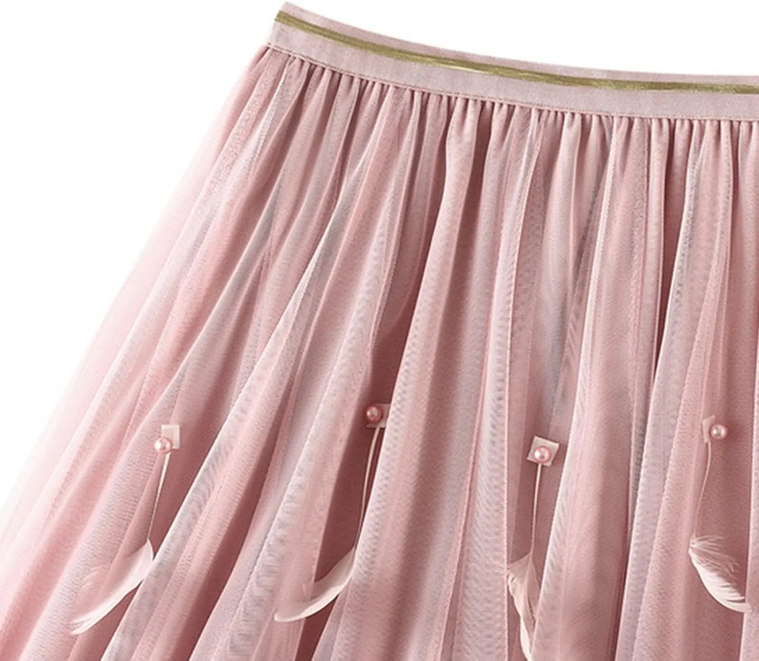 Maxi Skirts for Women 2025 Tummy Control A-Line Pleated Mesh Fairy Solid Puff Midi Skirts Loose Fit Vacation Streetwear