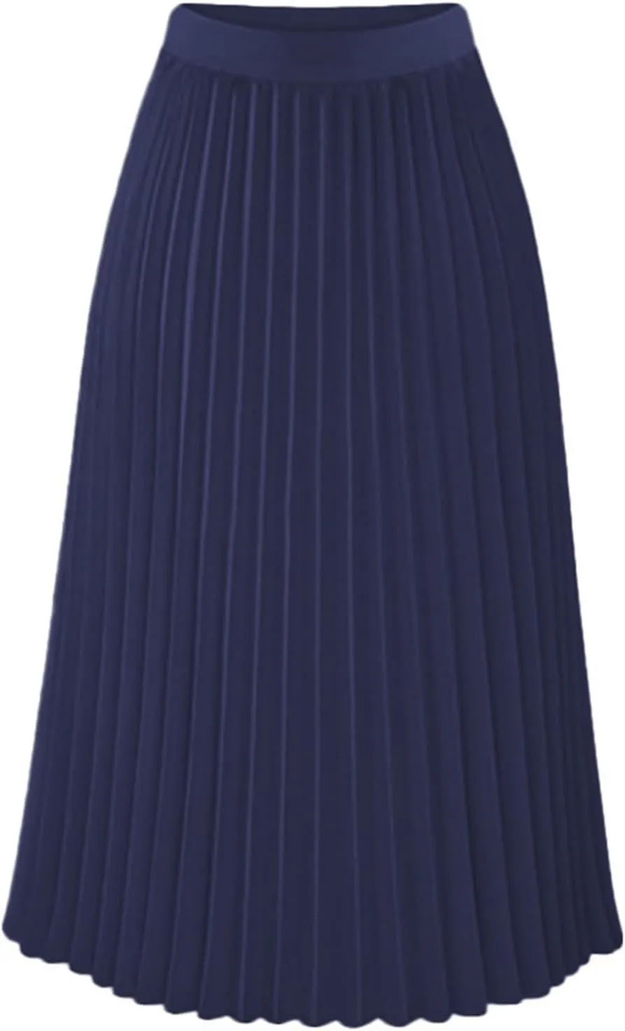 Maxi Skirts for Women Summer 2025 Trendy High Elastic Waist Pleated Solid Casual A-Line Long Skirts for Vacation Clothes