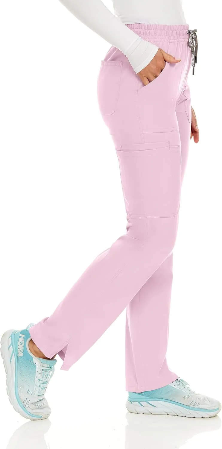 MediChic Women's Straight Leg Six Pocket Cargo Scrub Pants with 4-Way Stretch Scrubs
