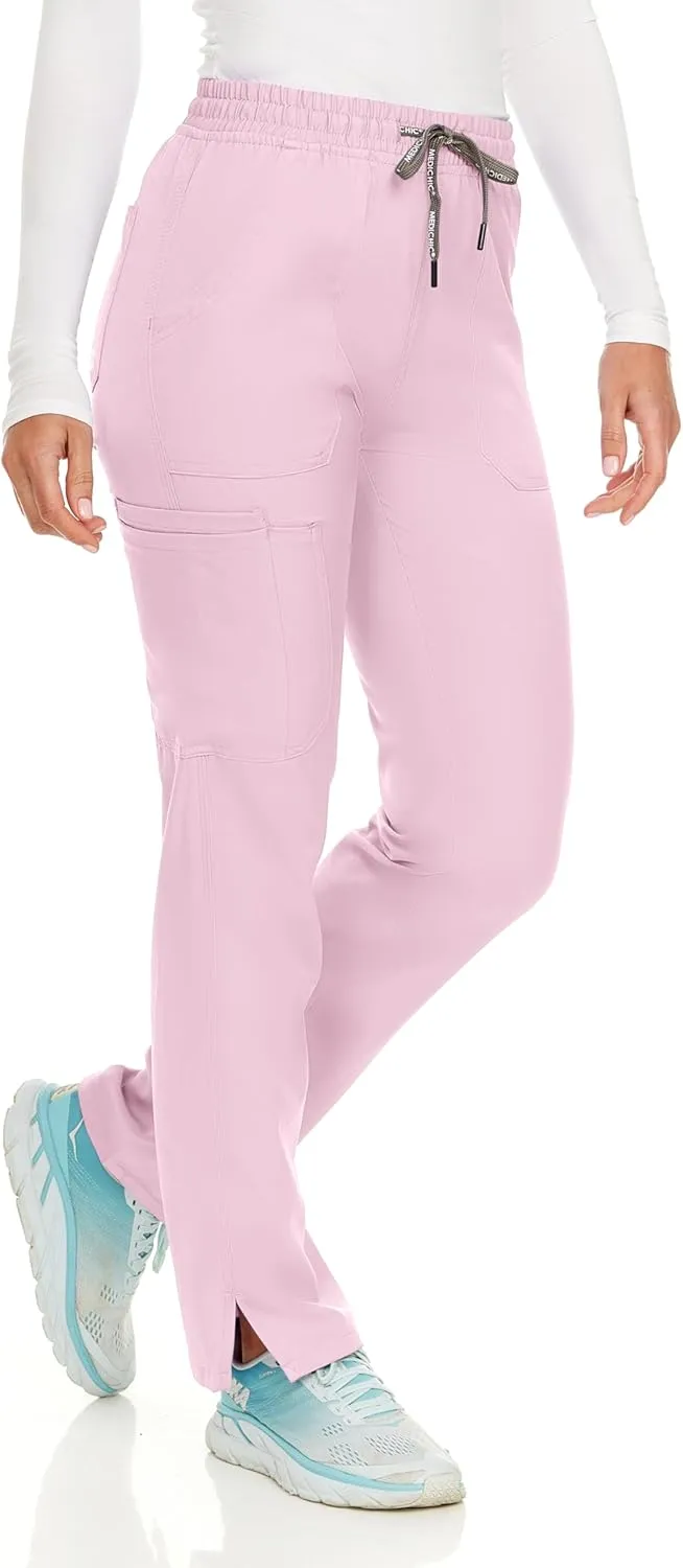 MediChic Women's Straight Leg Six Pocket Cargo Scrub Pants with 4-Way Stretch Scrubs