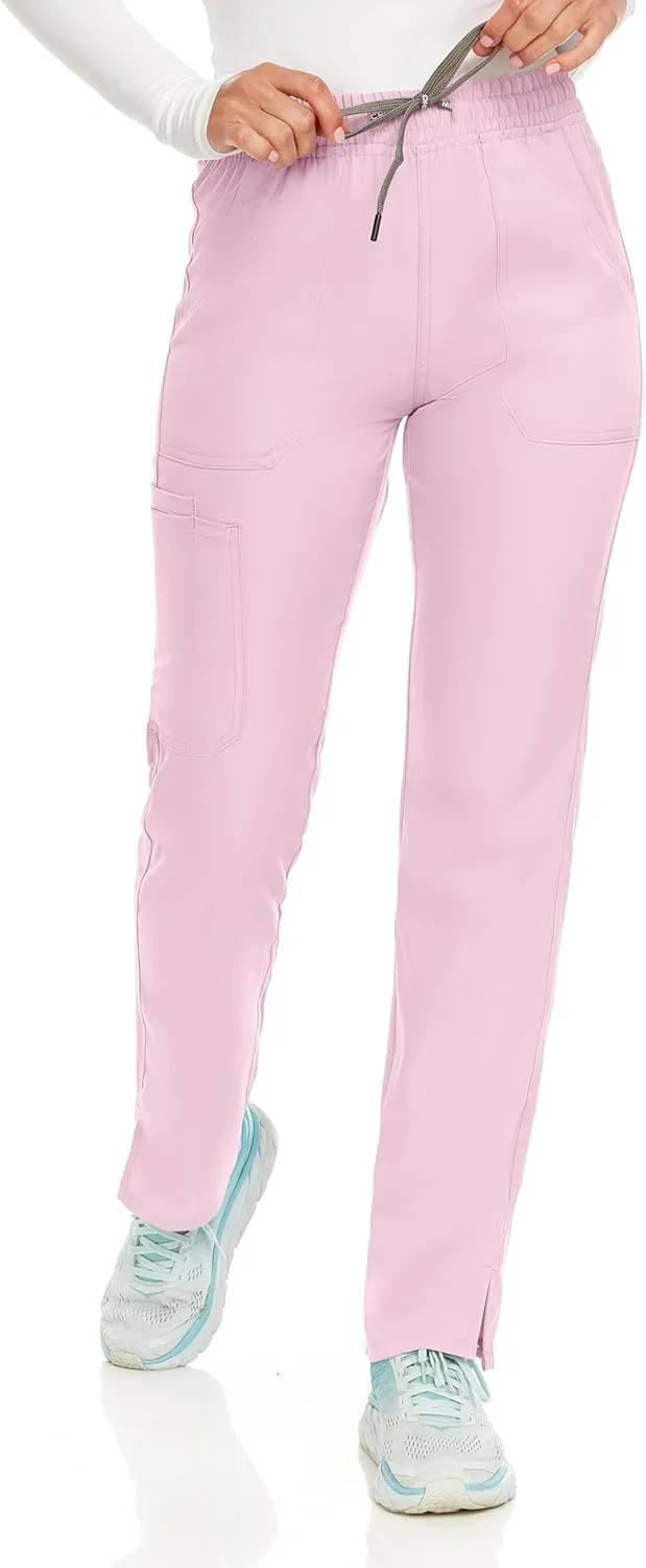 MediChic Women's Straight Leg Six Pocket Cargo Scrub Pants with 4-Way Stretch Scrubs