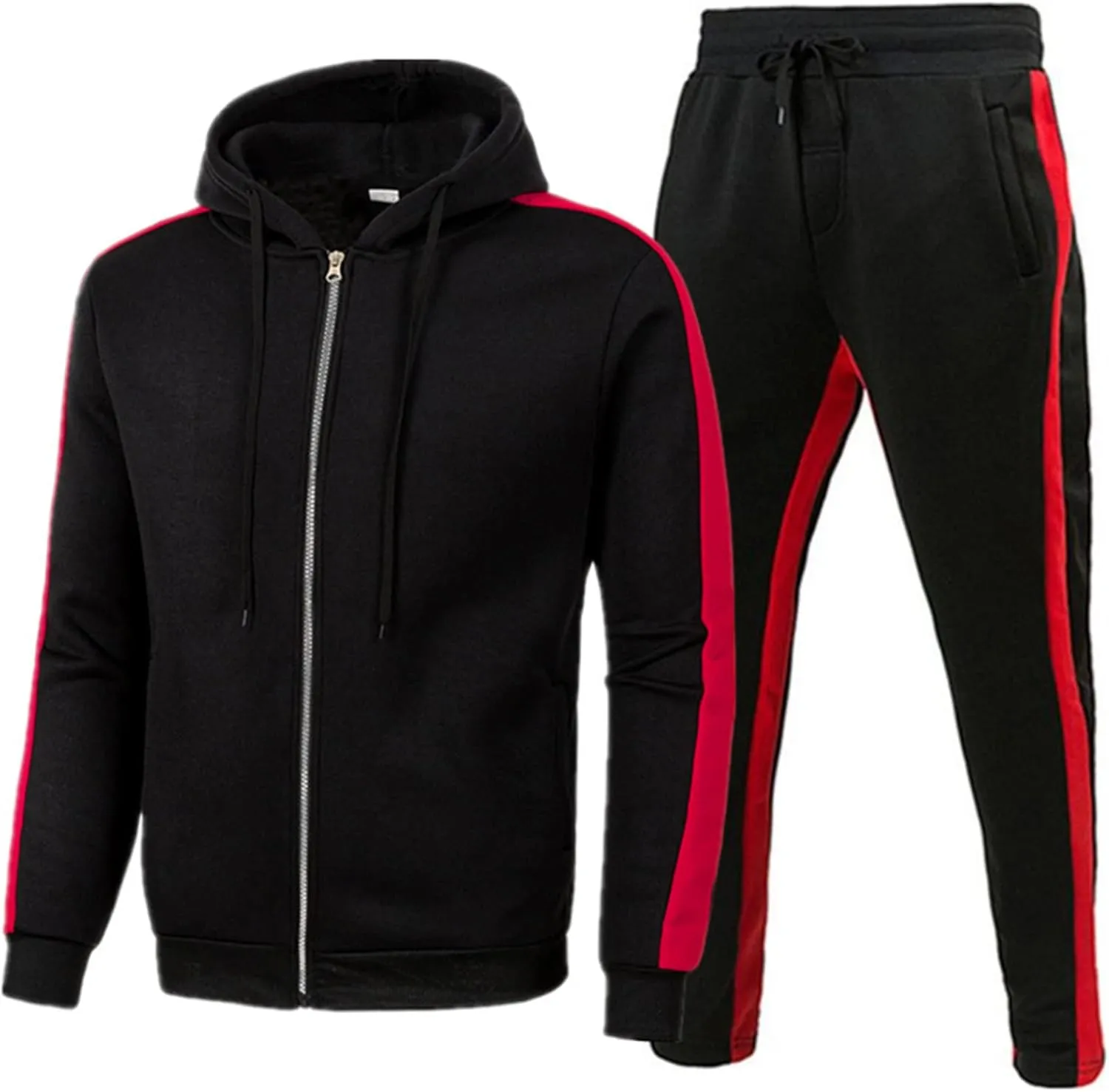 Men's 2 Pieces Tracksuits Running Sports Suits, Full Zip Hoodies Jackets & Drawstring Waistband Sweatpants Sweatsuits