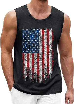 Men's American Flag Workout Tank Tops Retro USA Patriotic Sleeveless Shirt Vests Summer Muscle Fit 4th of July T-Shirt