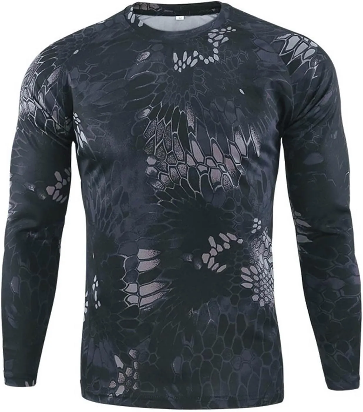Men's Camo T Shirts Casual Long Sleeve Crew Neck Compression Shirt Outdoor Hunting T-Shirt Gym Athletic Running Tops