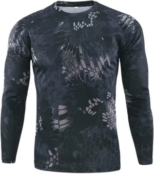 Men's Camo T Shirts Casual Long Sleeve Crew Neck Compression Shirt Outdoor Hunting T-Shirt Gym Athletic Running Tops