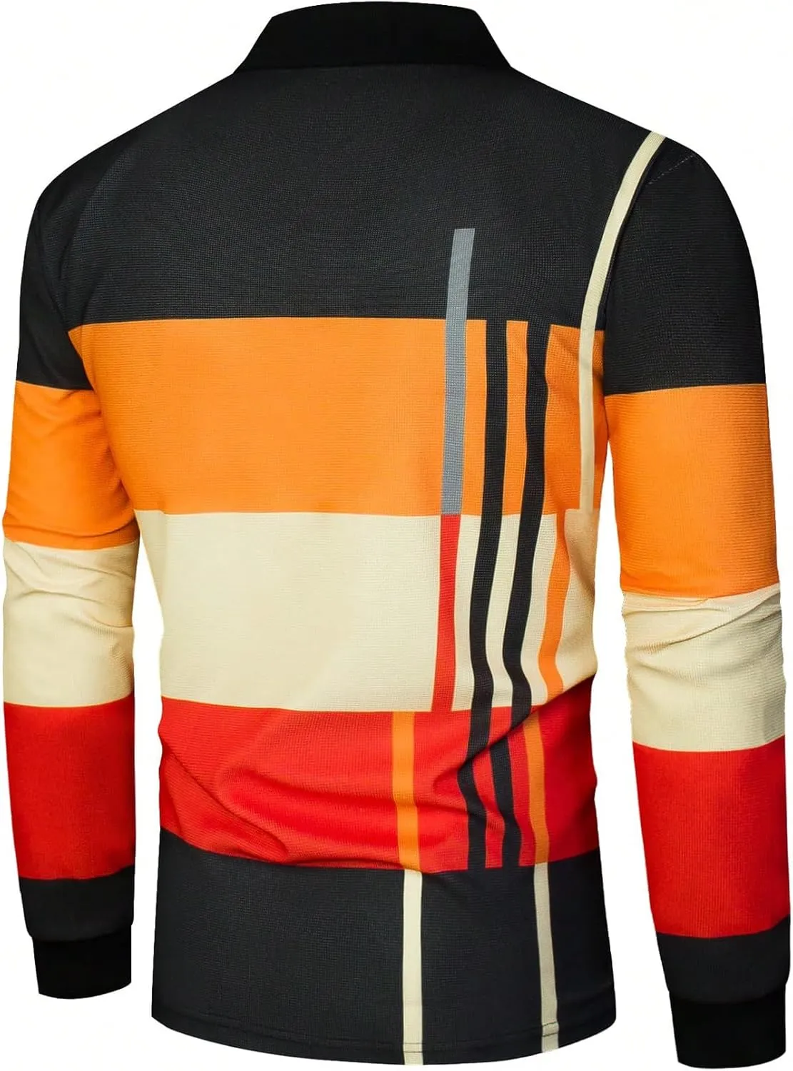 Men's Color Block Striped Print Long Sleeve Shirt Tops Button Down Collared Shirt Golf Casual Shirts Tops