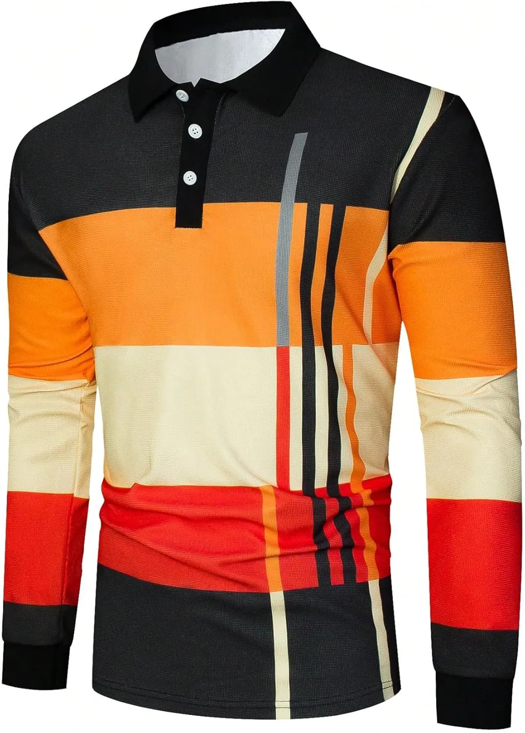 Men's Color Block Striped Print Long Sleeve Shirt Tops Button Down Collared Shirt Golf Casual Shirts Tops