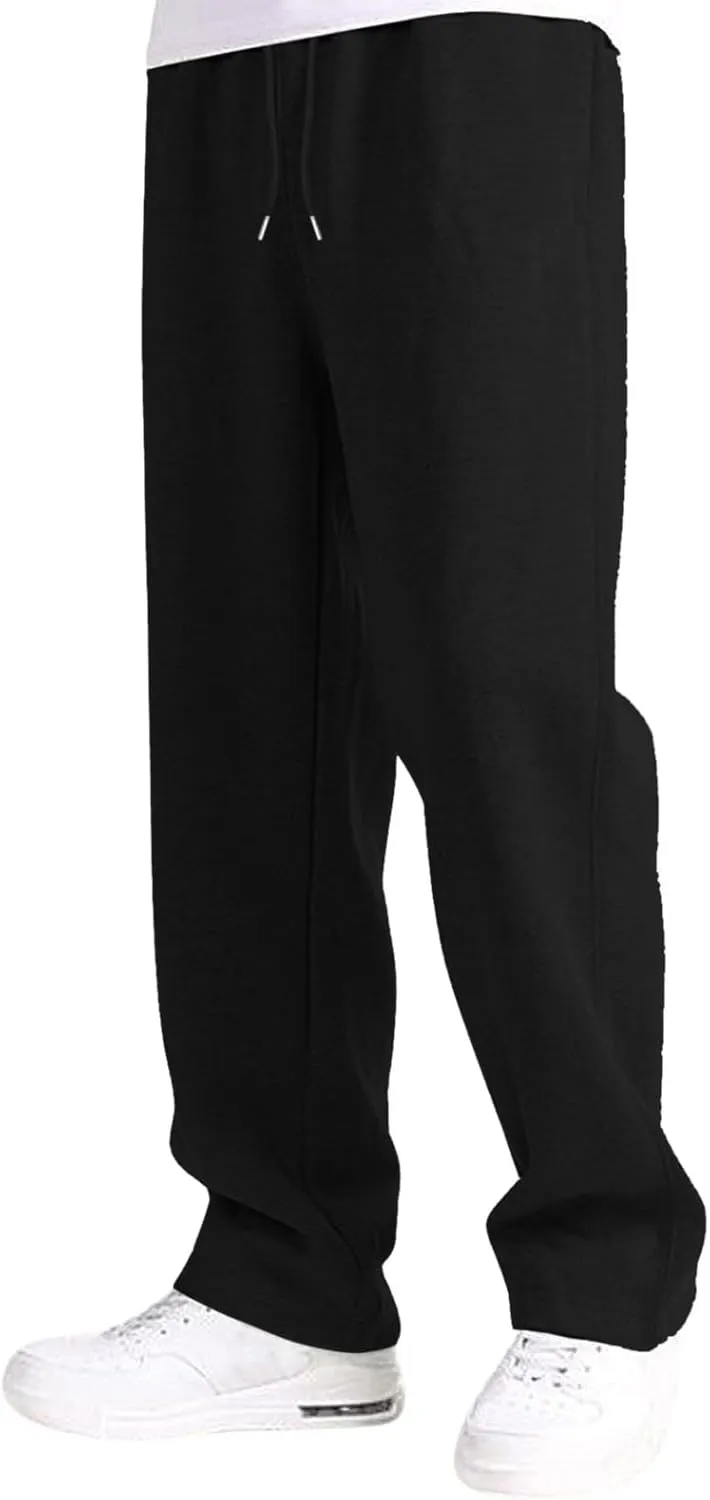 Mens Fleece Lined Sweatpants Baggy Joggers Pants Wide Leg Workout Pants Elastic Waist Cargo Sweatpants Casual Bottoms