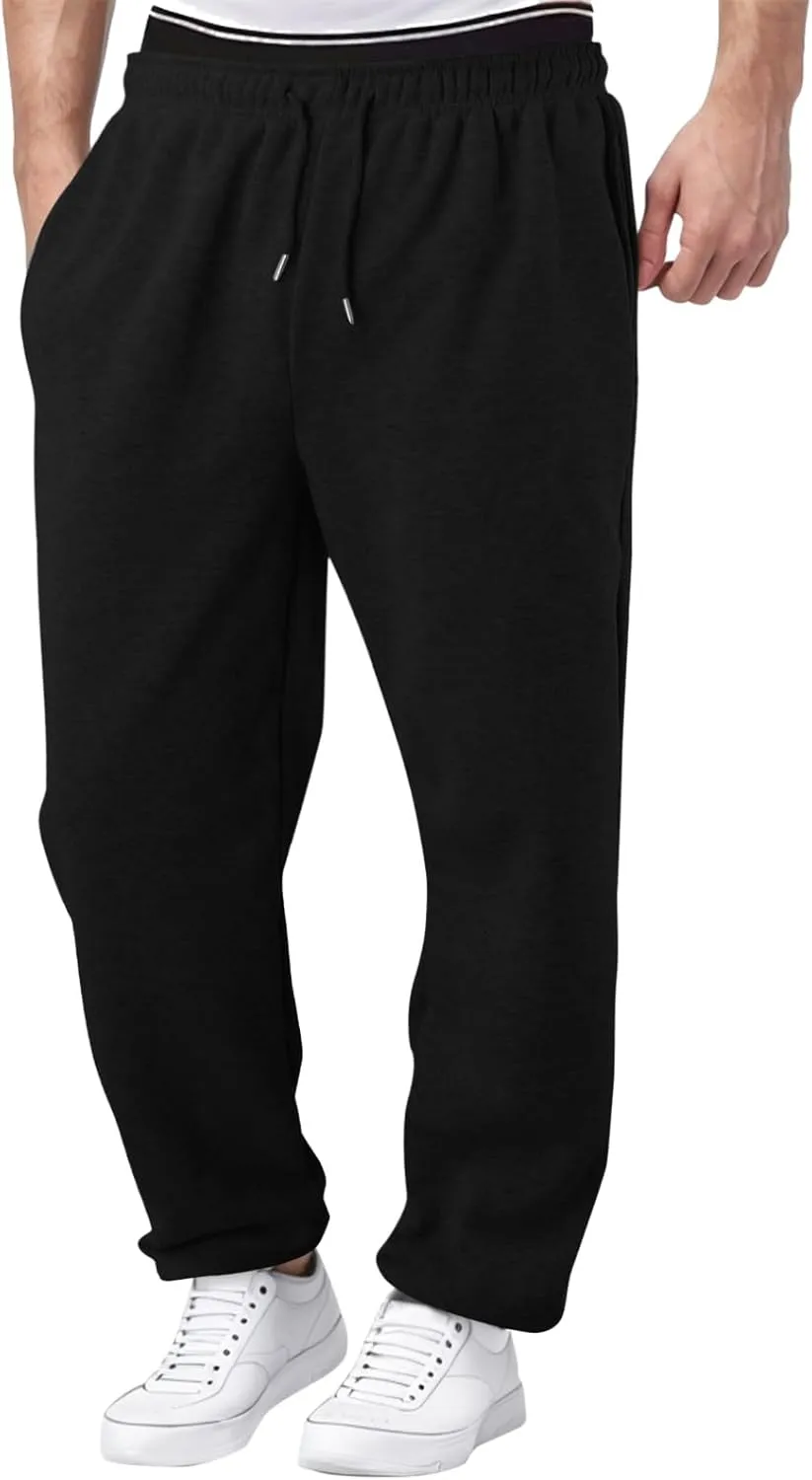 Mens Fleece Lined Sweatpants Baggy Joggers Pants Wide Leg Workout Pants Elastic Waist Cargo Sweatpants Casual Bottoms