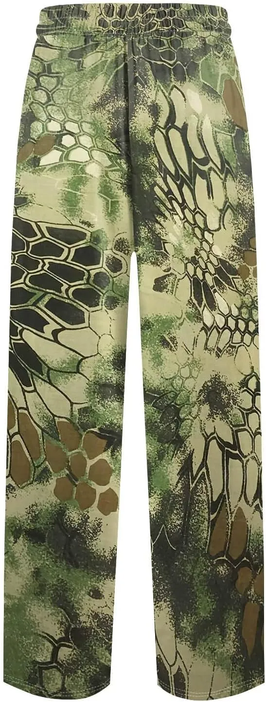 Mens Pajamas Pants Drawstring Soft Comfort Lounge Pjs Bottoms Camo Wide Leg Sleep Pant with Pockets