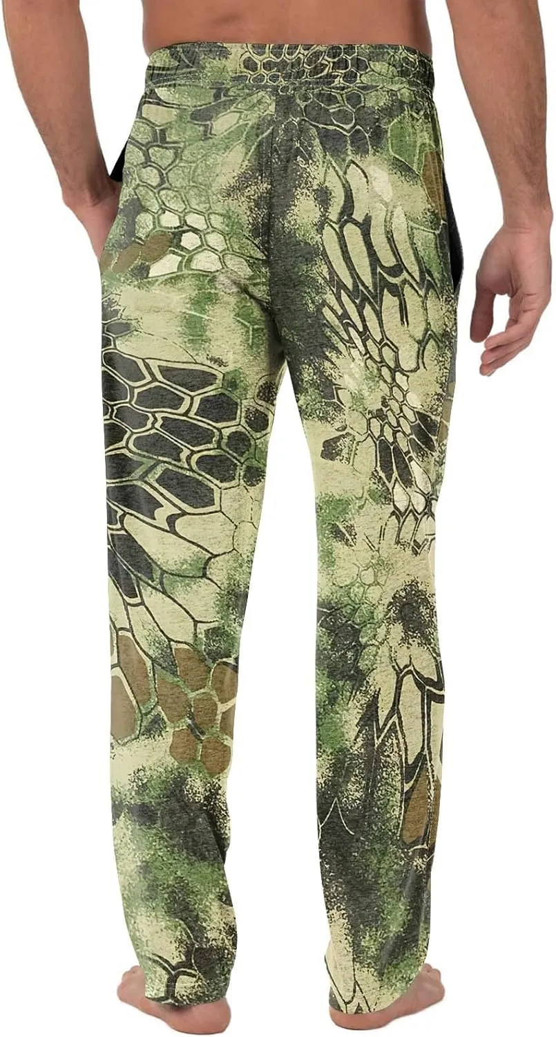 Mens Pajamas Pants Drawstring Soft Comfort Lounge Pjs Bottoms Camo Wide Leg Sleep Pant with Pockets