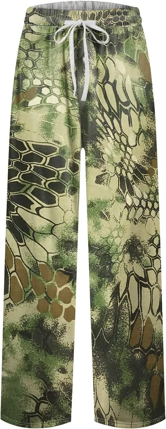 Mens Pajamas Pants Drawstring Soft Comfort Lounge Pjs Bottoms Camo Wide Leg Sleep Pant with Pockets