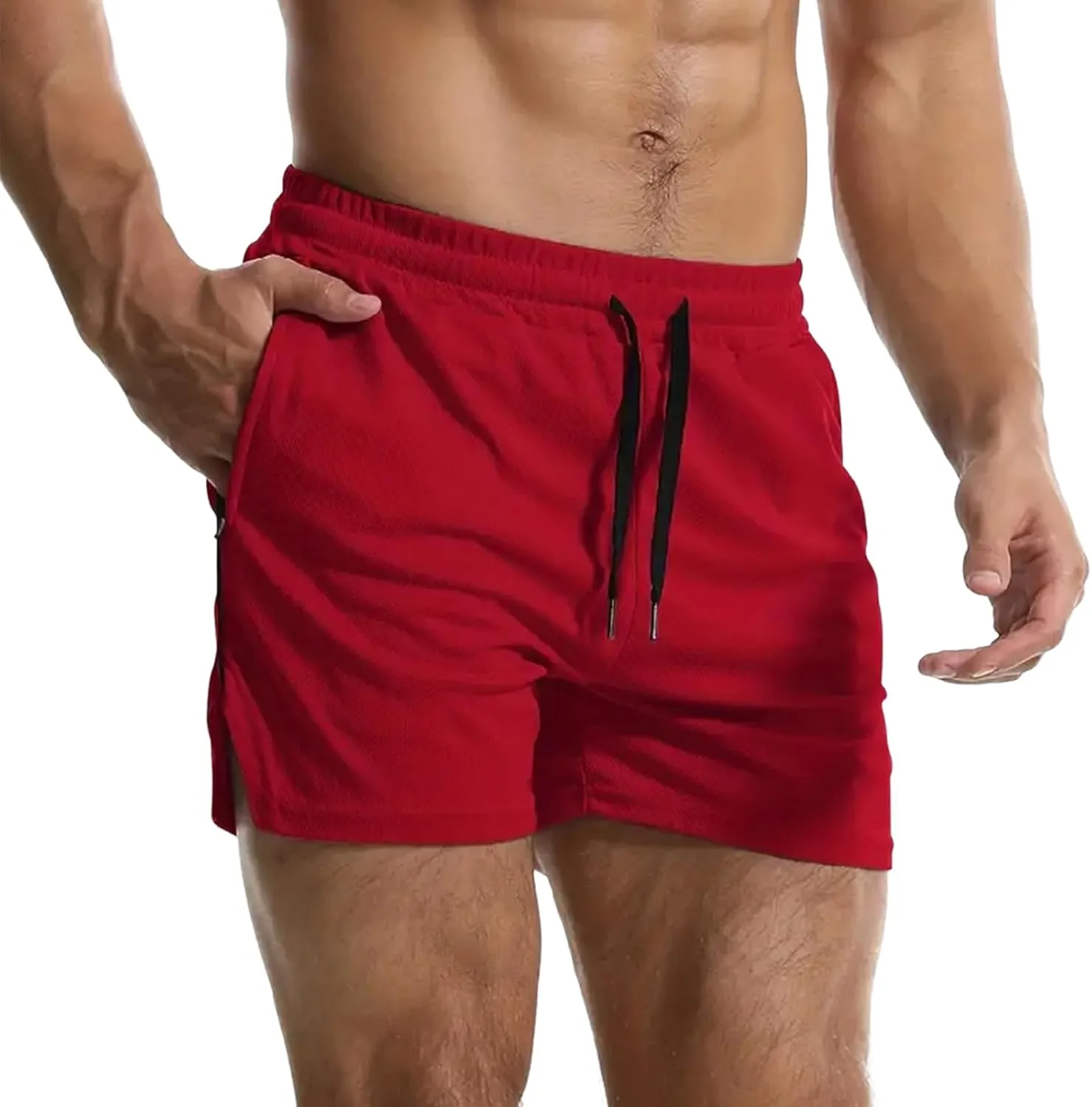 Mens Running Shorts Quick Dry Gym Athletic Workout Shorts Sports Split Bottoms for Men with Pockets