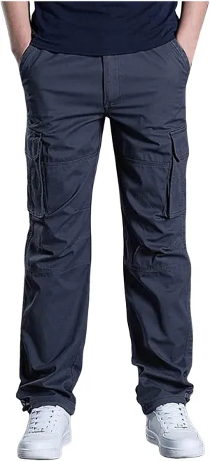 Men's Twill Pants Fashion Stretch Relaxed-Fit Cargo Pants Multi-Pocket Outdoor Sports Workout Athletic Work Pants