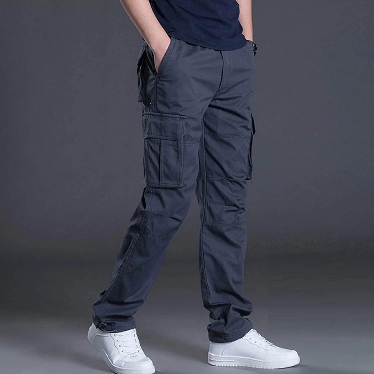 Men's Twill Pants Fashion Stretch Relaxed-Fit Cargo Pants Multi-Pocket Outdoor Sports Workout Athletic Work Pants