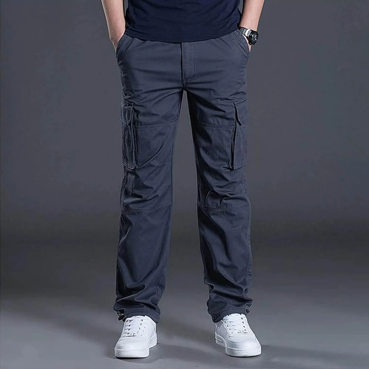 Men's Twill Pants Fashion Stretch Relaxed-Fit Cargo Pants Multi-Pocket Outdoor Sports Workout Athletic Work Pants