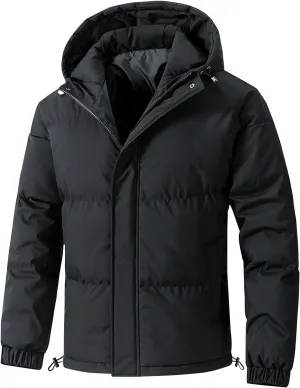 Mens Winter Puffer Jackets Warm Down Coats Zip Up Hoodies Padded Quilted Jacket Puffy Parka Overcoats Thick Outerwear