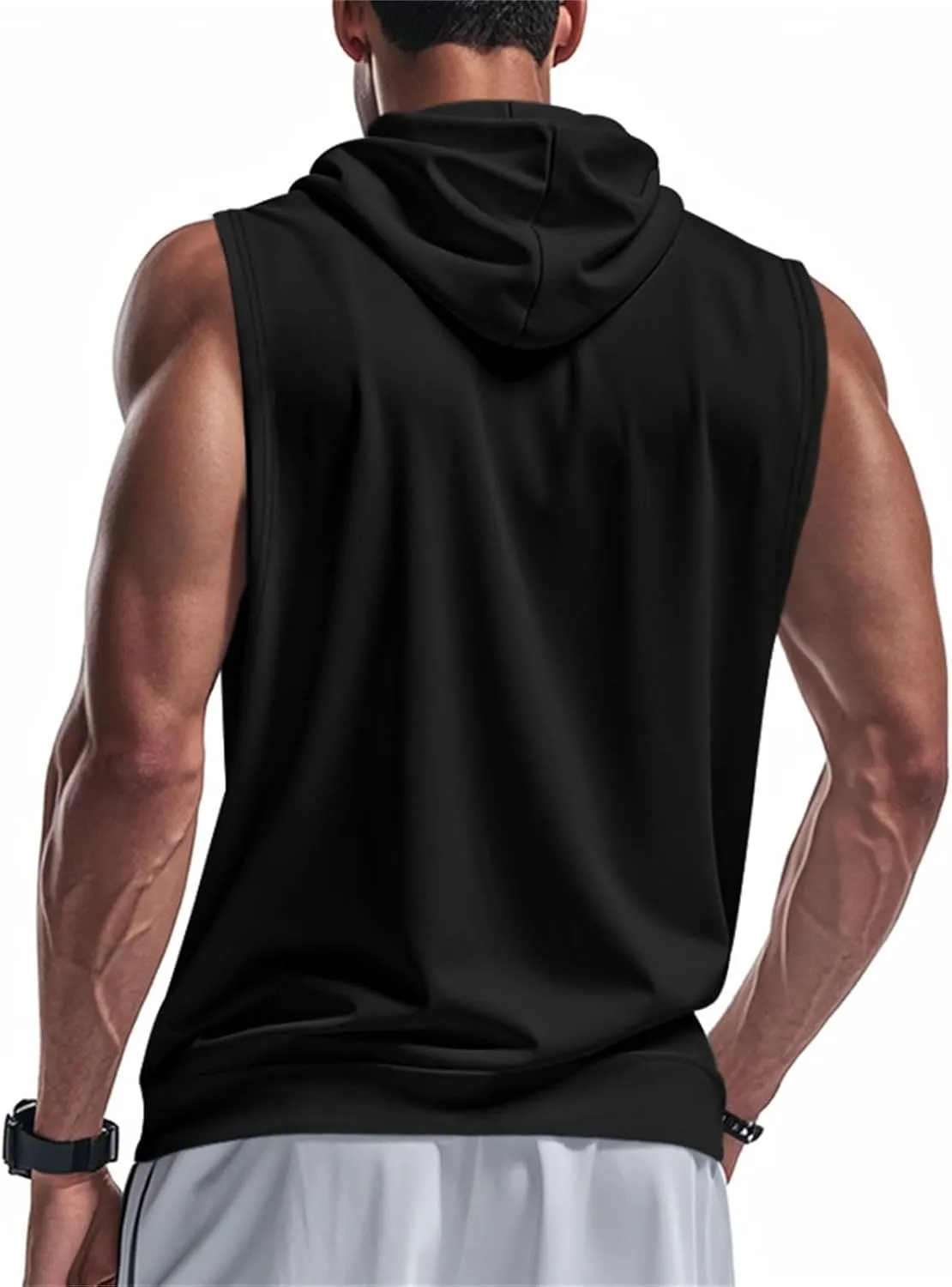 Men's Workout Hooded Tank Tops Sleeveless Bodybuilding Gym T-Shirts Full Zip Sport Fitness Training Vests Muscle Shirt