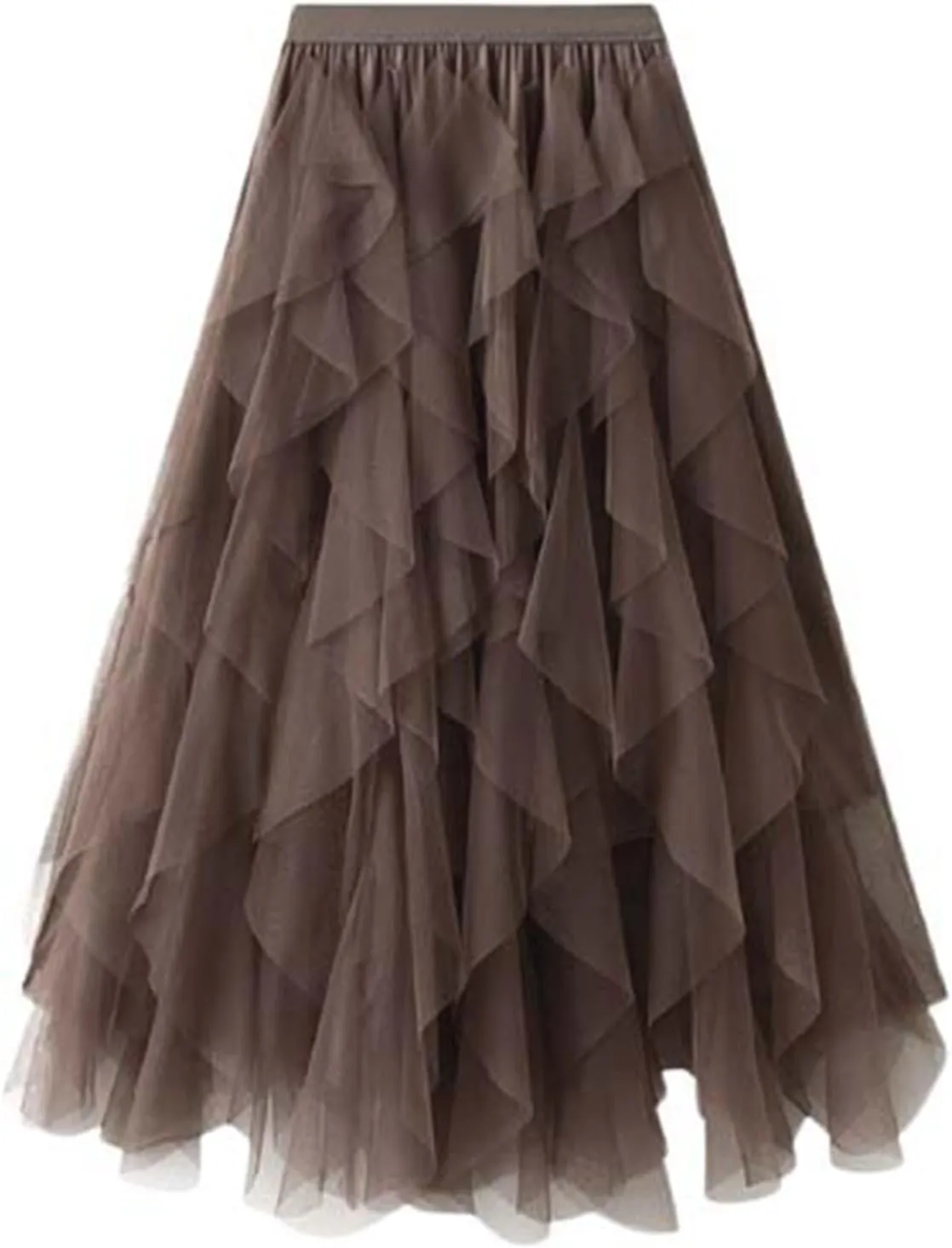 Midi Skirts for Women Lightweight Tummy Control High Elastic Waist Lace Sheer Ruffle Hem A-Line Palazzo Skirts